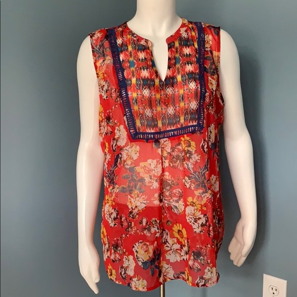 Figueroa & Flower Red Sheer Boho Tank size large - Picture 1 of 4
